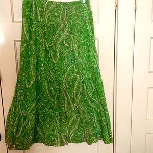 Talbots green paisley tiered skirt
